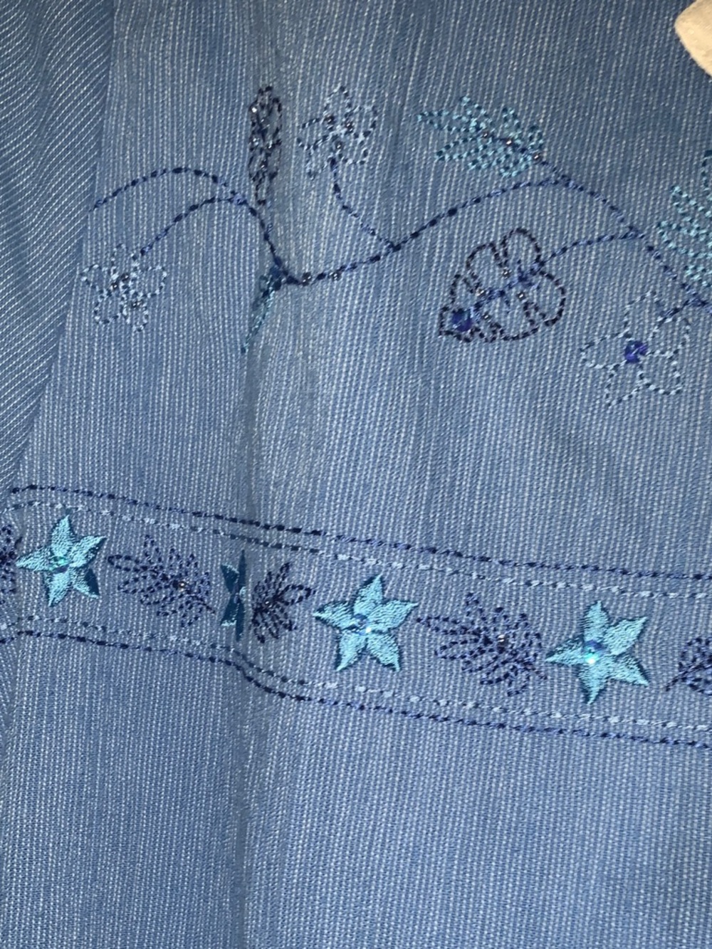 🤩Add-on🤩Alia Blue Embroidered Button-Up Shirt with White Placket - Picture 5 of 12